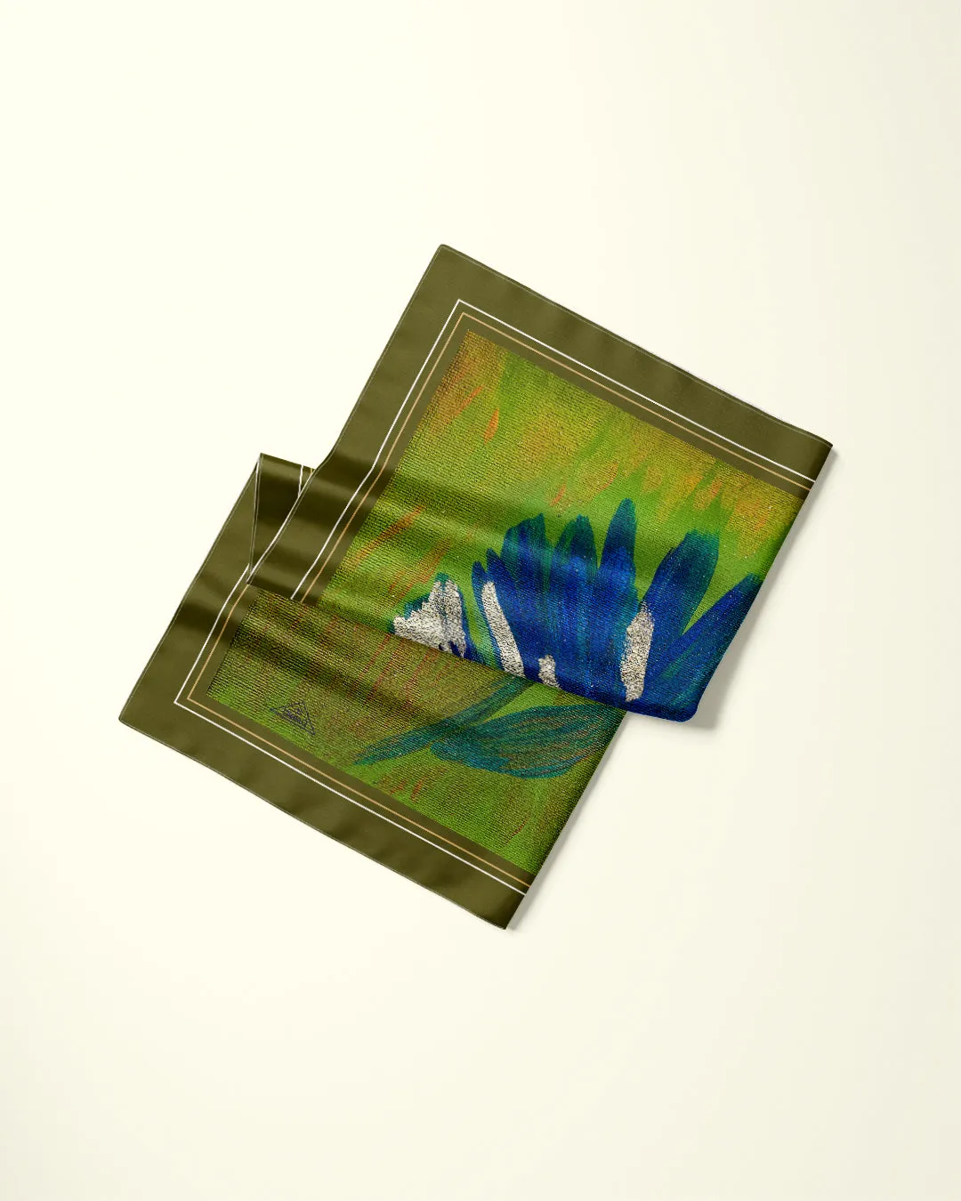 ABSTRACT CORNFLOWER Desiger 100% Silk Art-A-Porte Scarf in Blue Olive