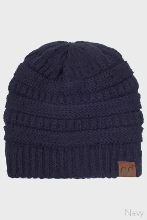 C.C Knit Beanie Fuzzy Lining Navy