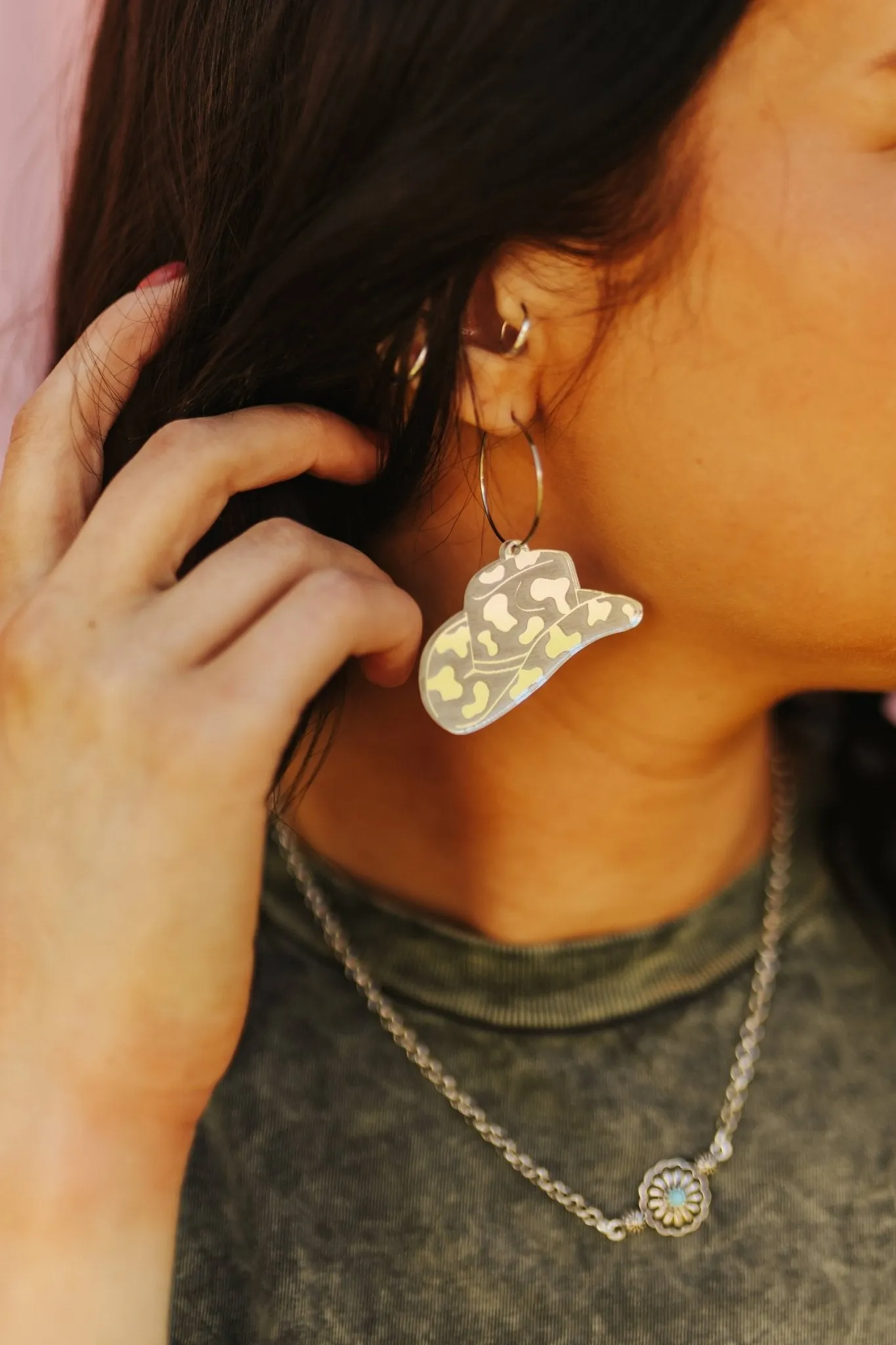 Cow Print Mirror Hat Hoop Earring