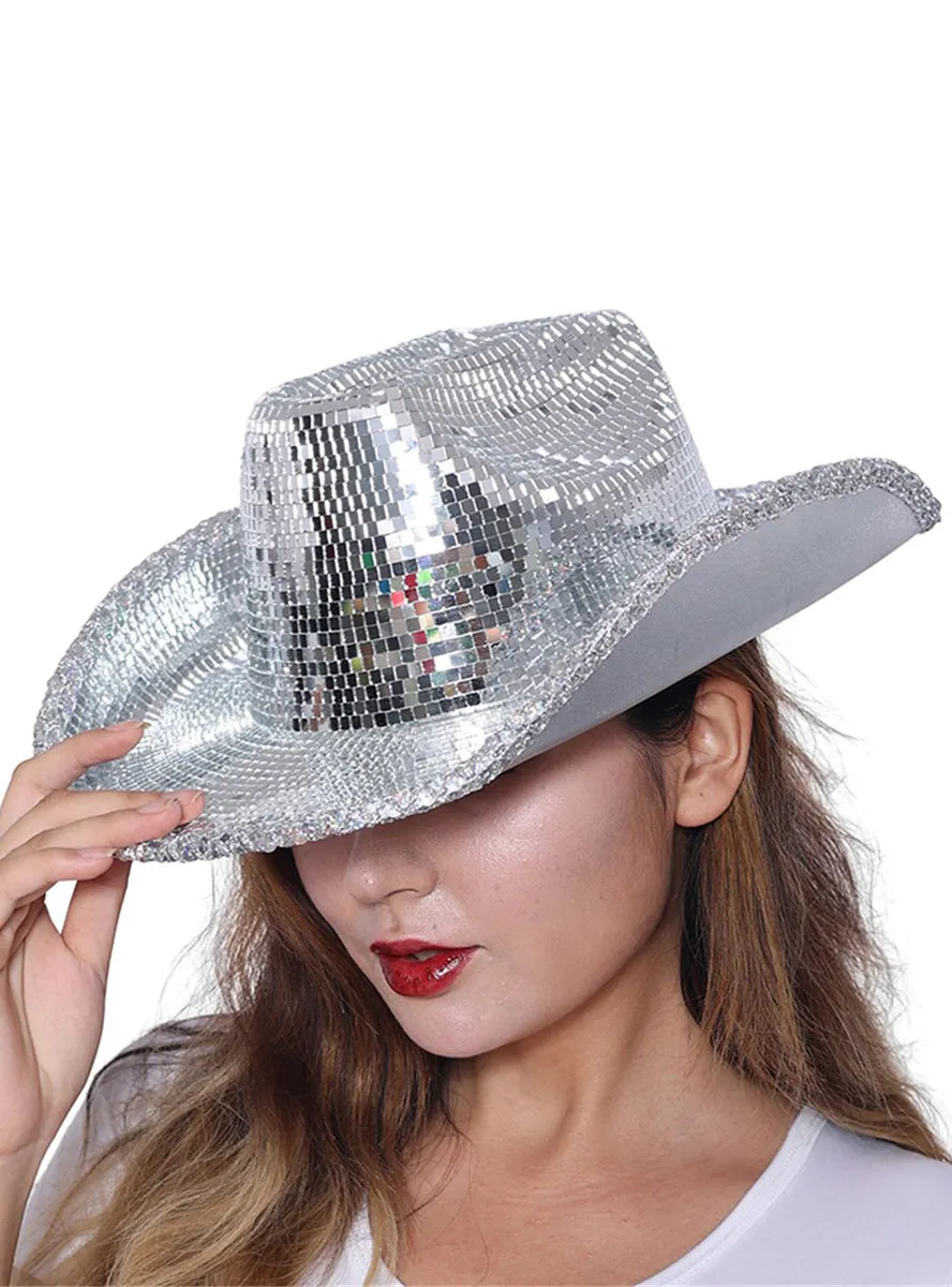 Deluxe Silver Disco Ball Cowboy Costume Hat