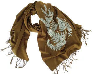 Fern Print Scarf, Linen Weave Pashmina