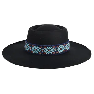 HAT2191 Mirta Aztec Trim Wide Brim Fedora