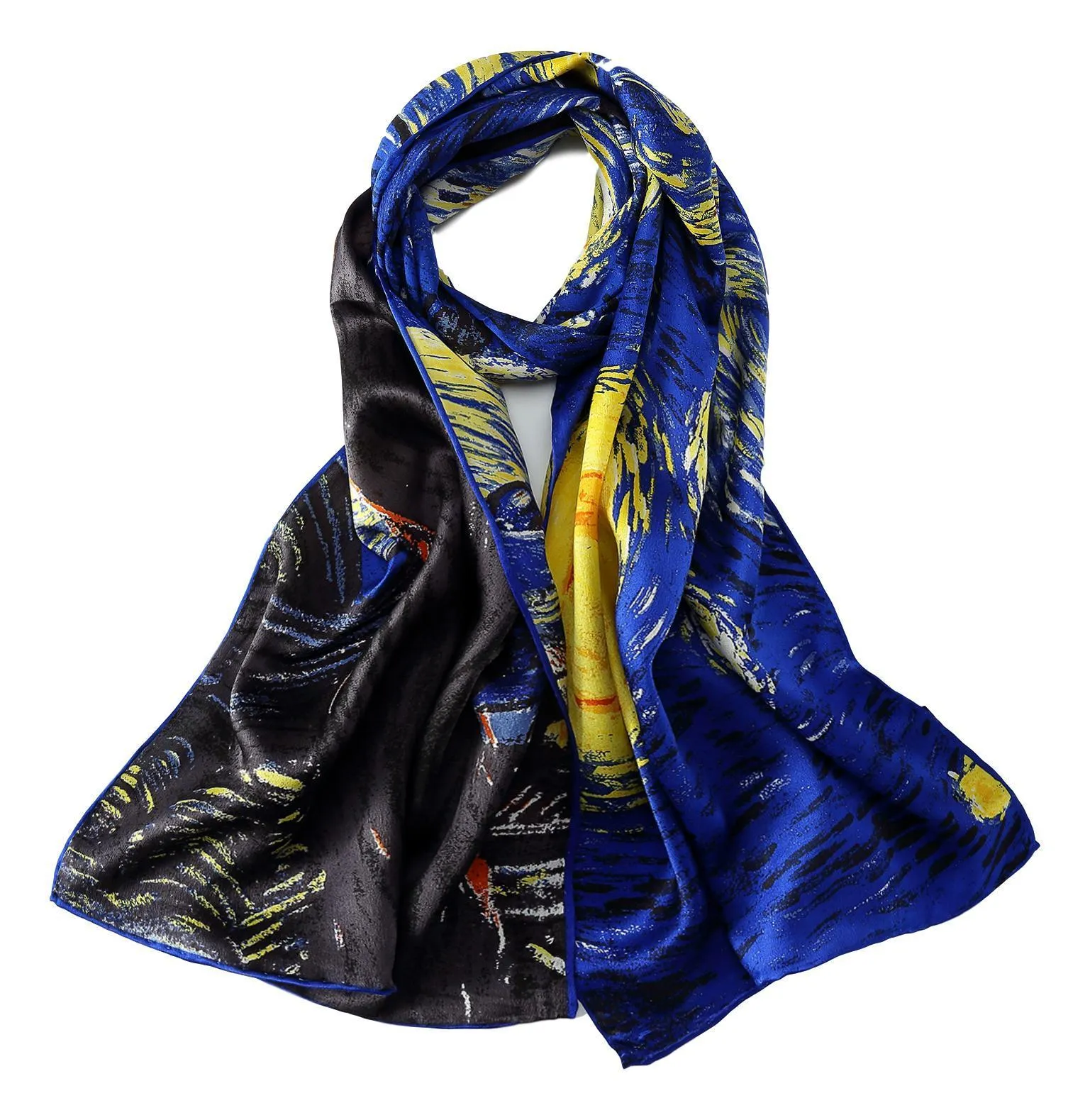 Long Navy Van Gogh Print Starry Night Silk Scarf