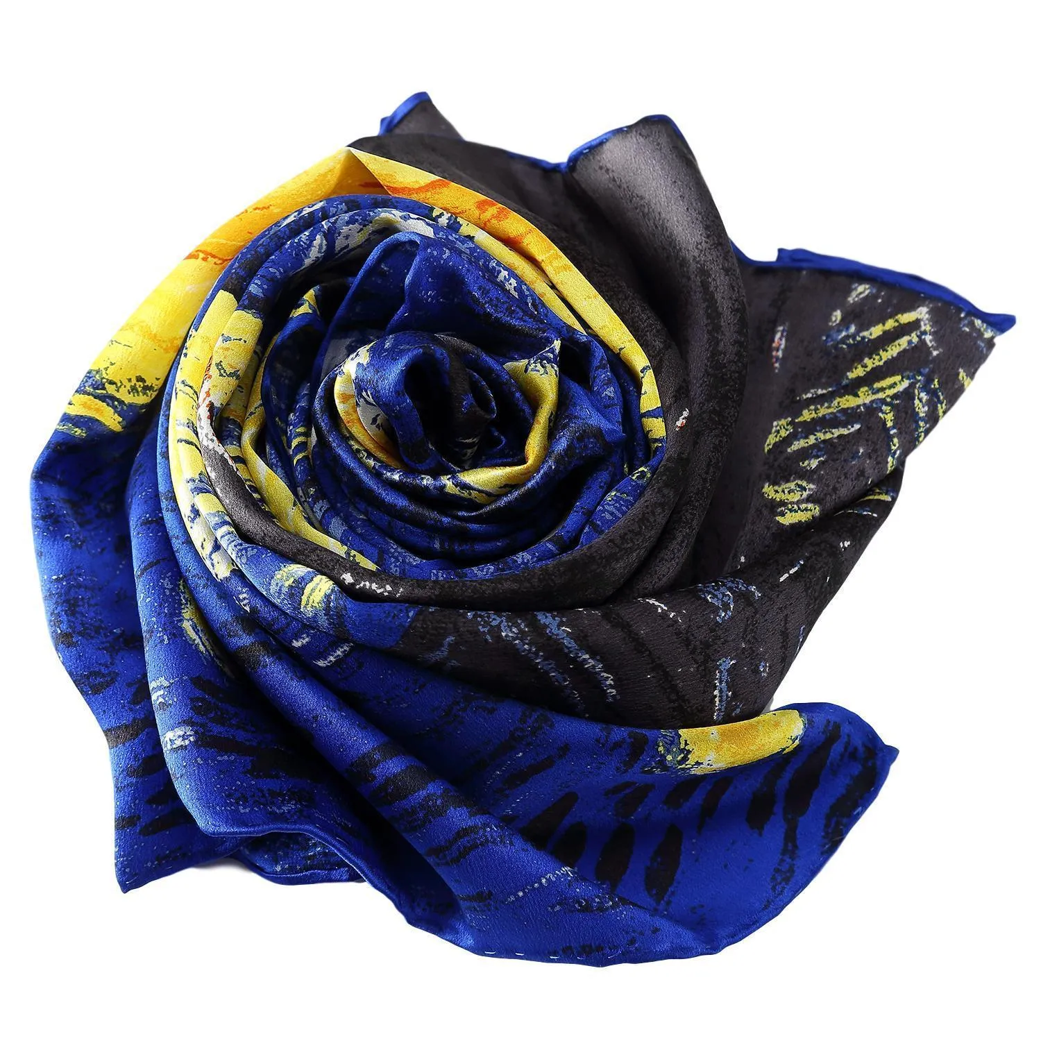 Long Navy Van Gogh Print Starry Night Silk Scarf