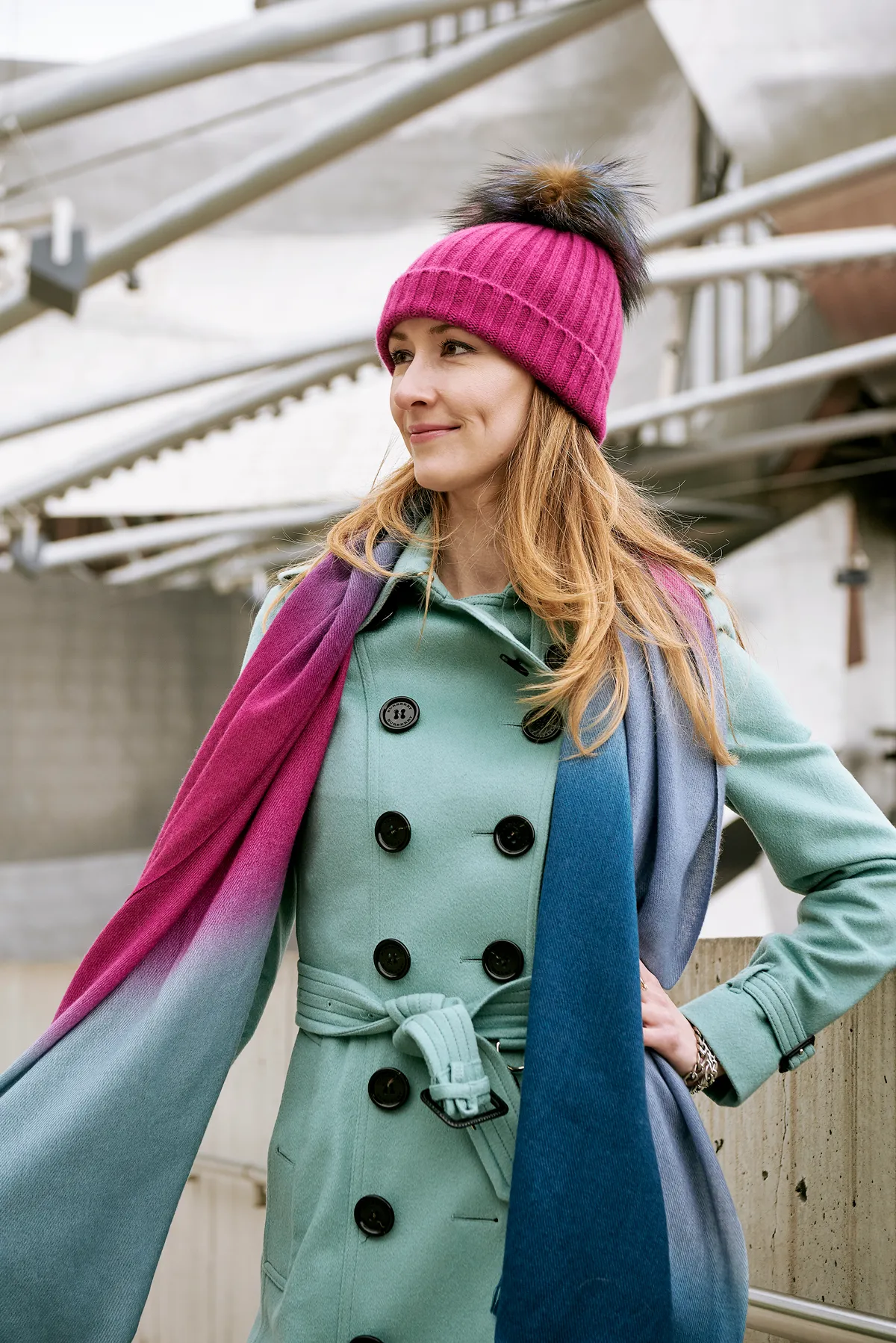 Ribbed Fuchsia Cashmere Hat