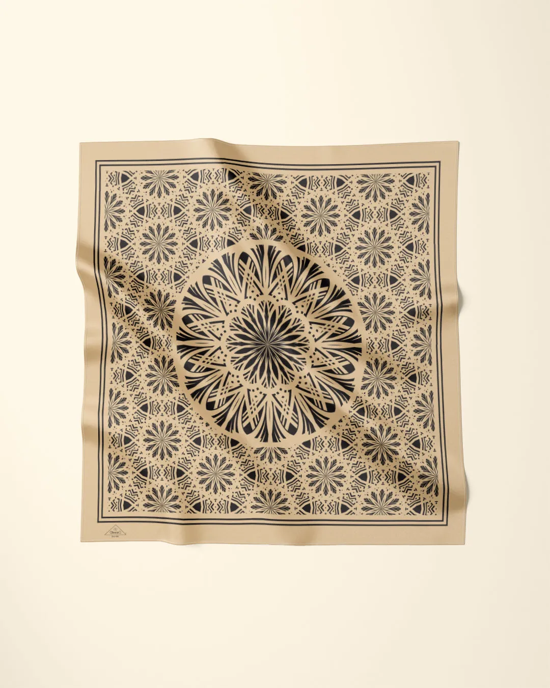 SERENITY BEIGE BLACK Mandala Designer 100% Silk Scarf