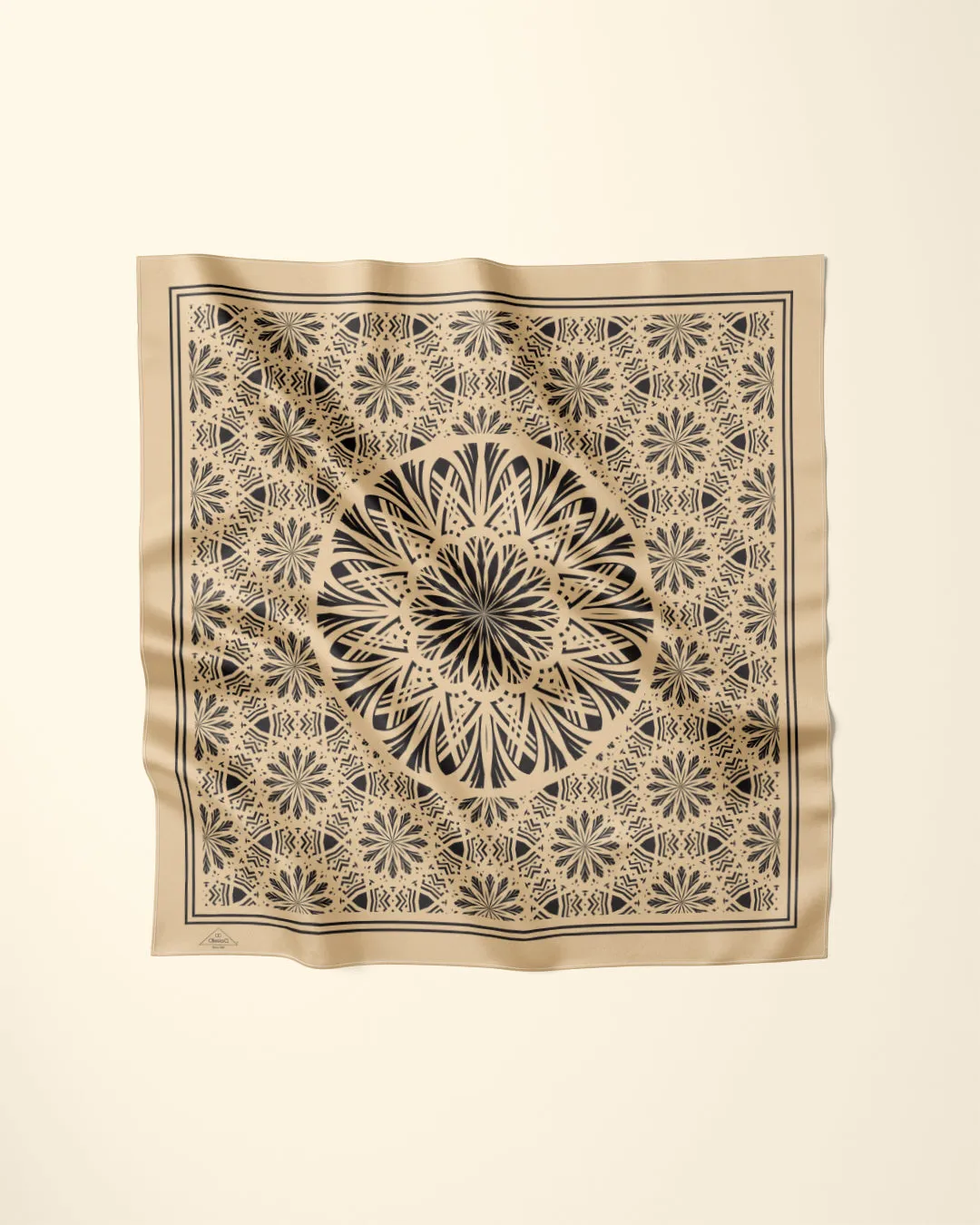 SERENITY BEIGE BLACK Mandala Designer 100% Silk Scarf